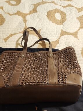 Frye Melissa Large Woven Leather Tote Bag in Brown